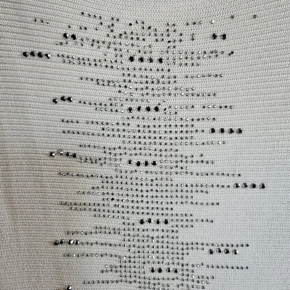 Chico's White Knit Silver Rhinestone Oversized Dolman Sleeve Sweater Tunic - Picture 3 of 12